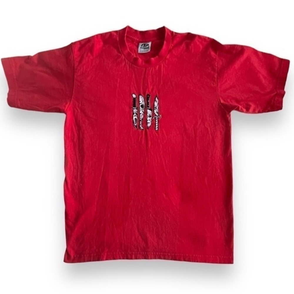 Horror Villian Knife Chucky, Jason, Ghostface, Myers Red Embroidered T-Shirt